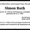 Roth Simon 1916-1992 Todesanzeige